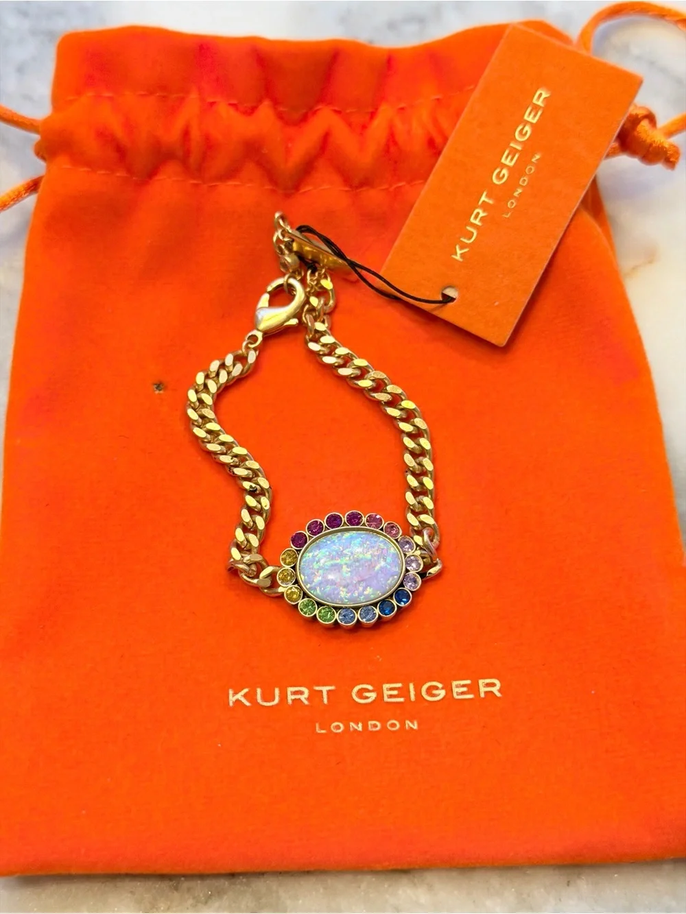 Kurt Geiger Rainbow Crystal Opal Charm Bracelet - Multicolor